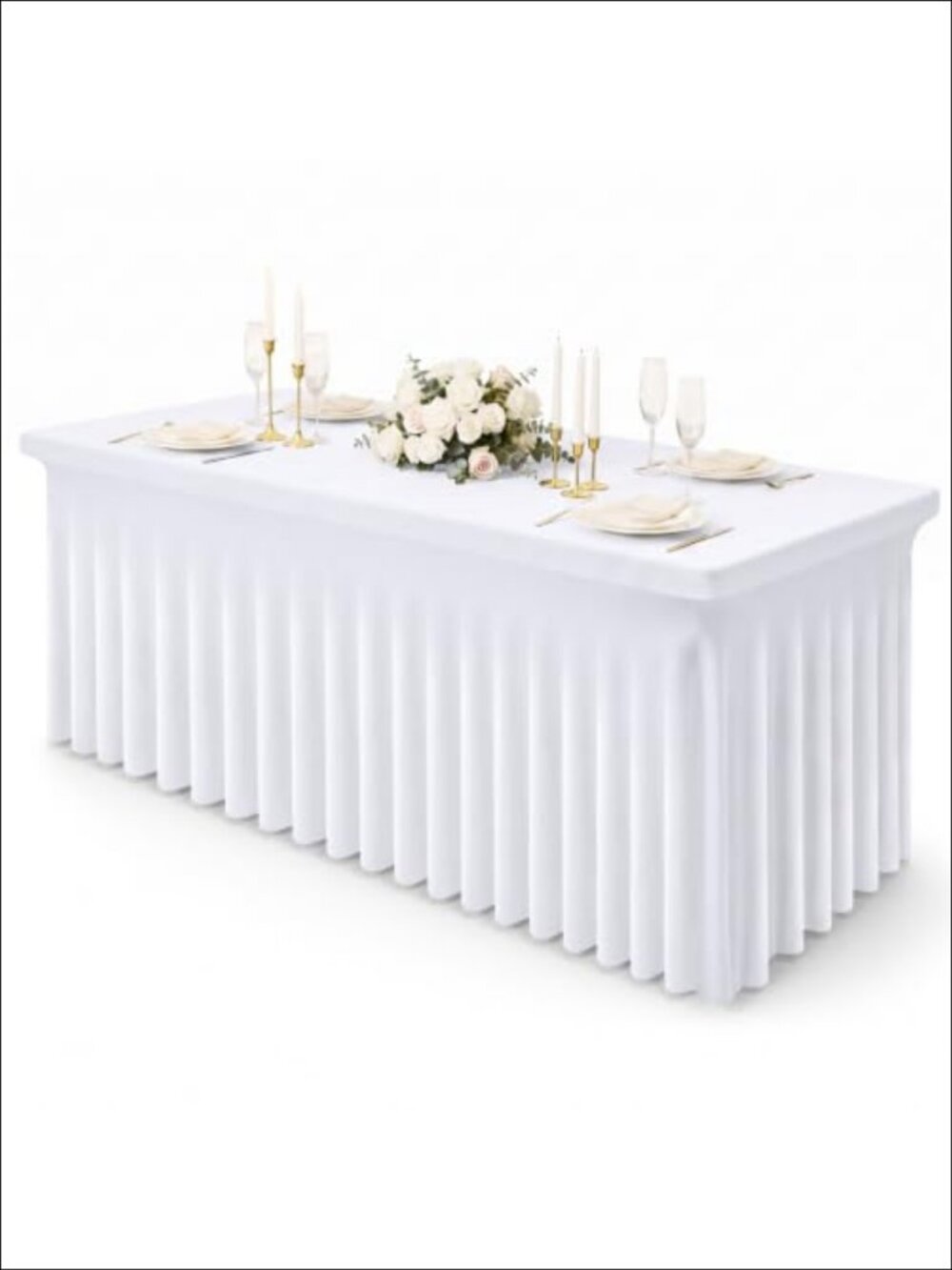 Stretch Tablecloth Skirt for 6 Foot Rectangle Tables Polyester Spandex